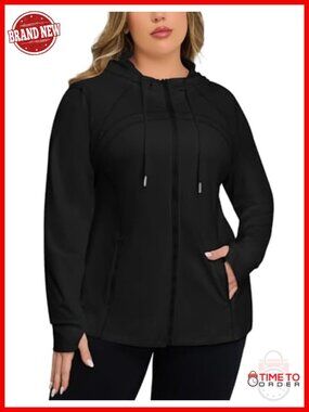 Plus Size Zip Up Lightweight Athletic Jacket with Thumb Holes